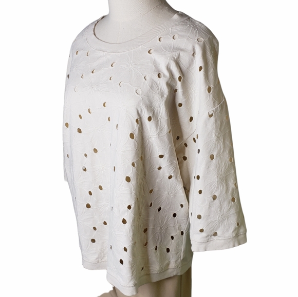 Loft Floral Eyelet  Pullover Sweatshirt Style Casual Beachy CoastalTop Sz L ♡ - Picture 3 of 12